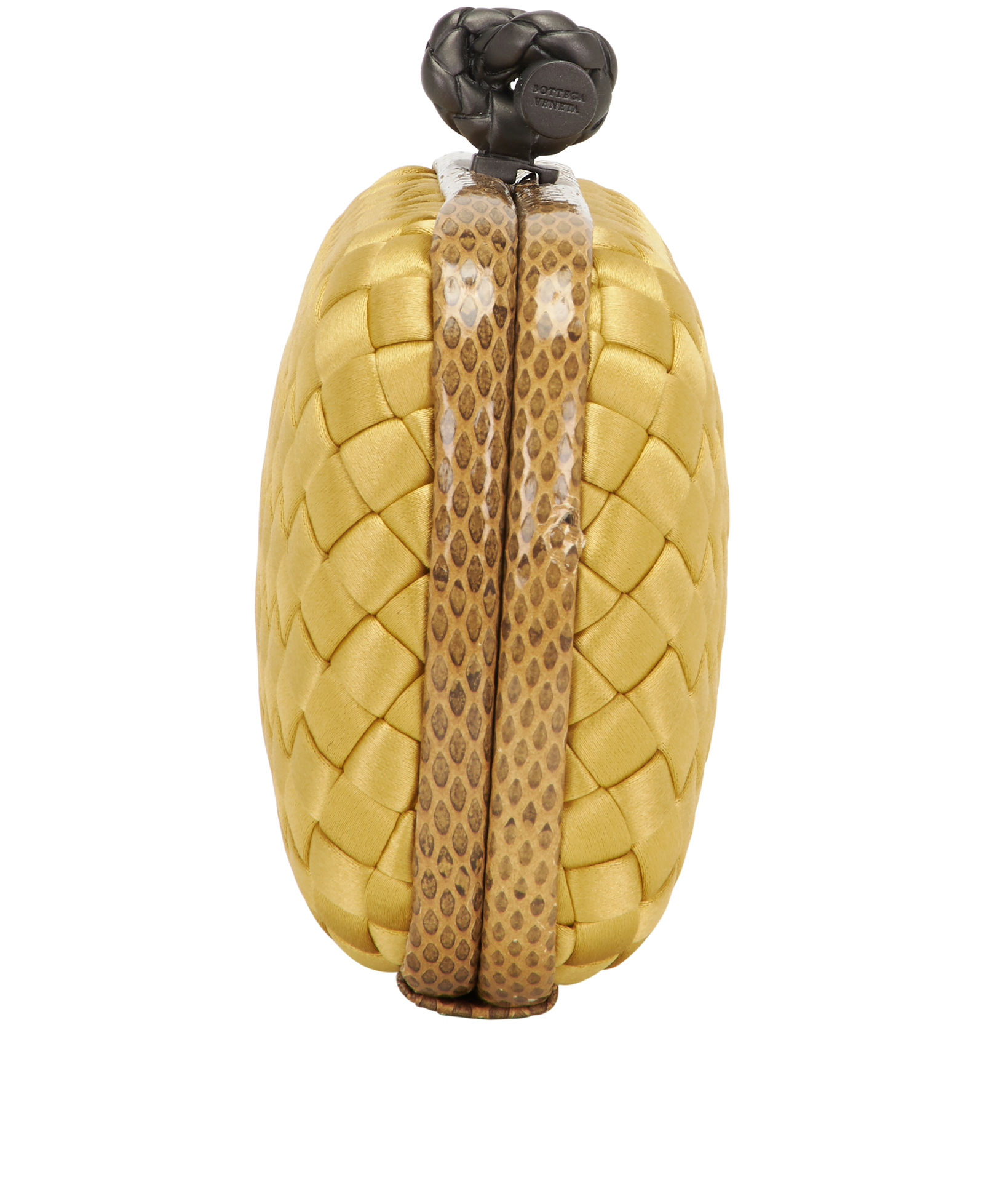 Knot Clutch, &pound;750, Handbags, Gold, Python/Satin, Side view